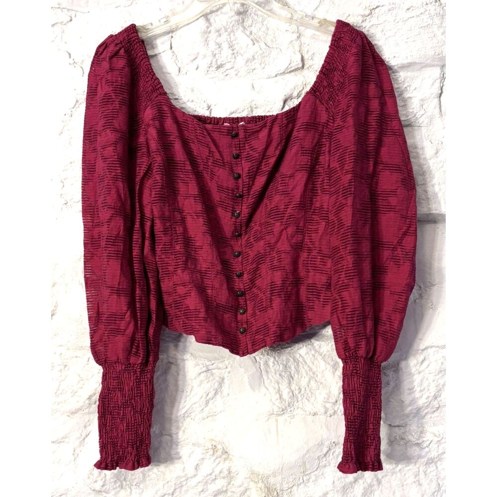 Anthropologie Textured Corset Top Puff Sleeve Smocked Med Festival Boho Fairy
